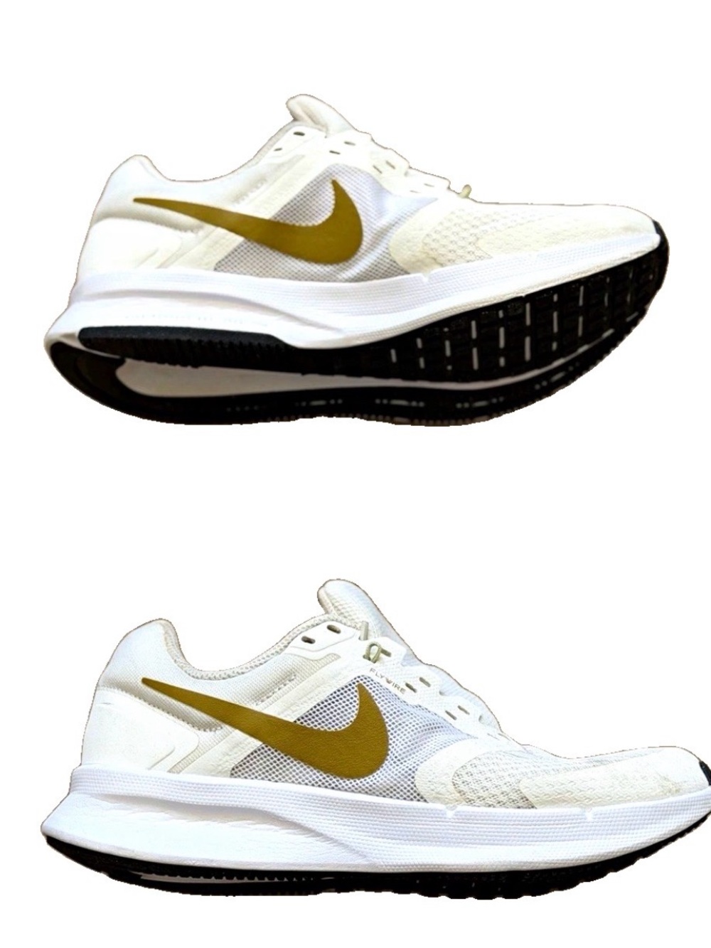 Nike Men’s White Athletic Running Shoes with Gold Swoosh